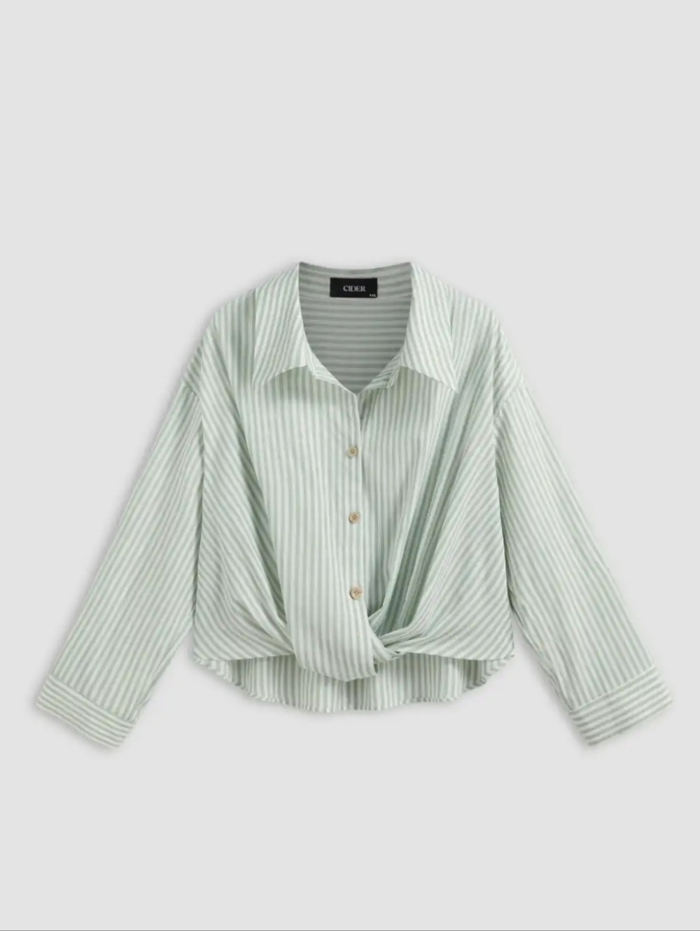 Cider Green Striped Button-Front Knot Blouse
